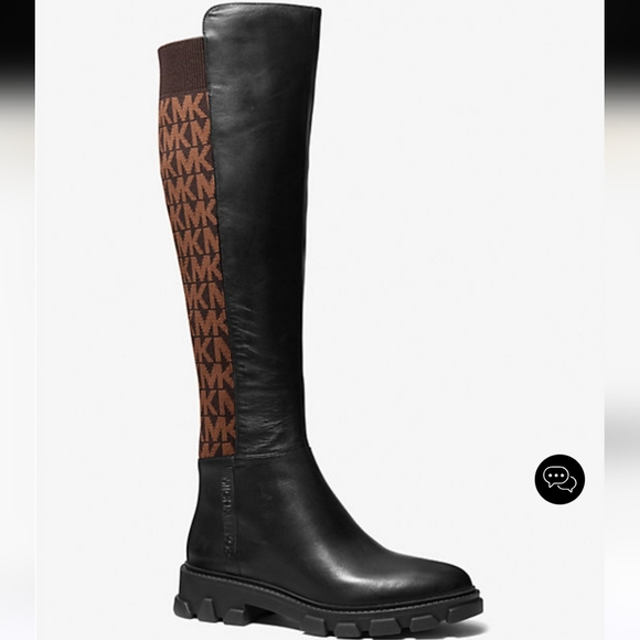 New Ridley Leather and Logo Jacquard Knee Boot - Picture 1 of 6